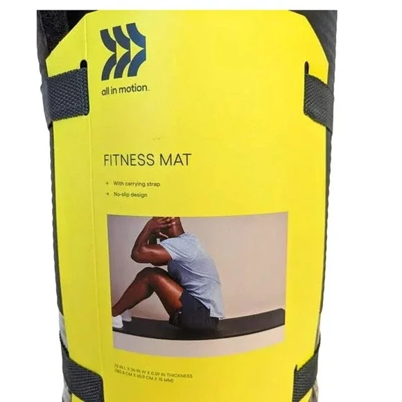 All in Motion Premium Fitness Mat/Yoga Mat 72"x24"x.59"Thick Black Carry Strap - Picture 2 of 4